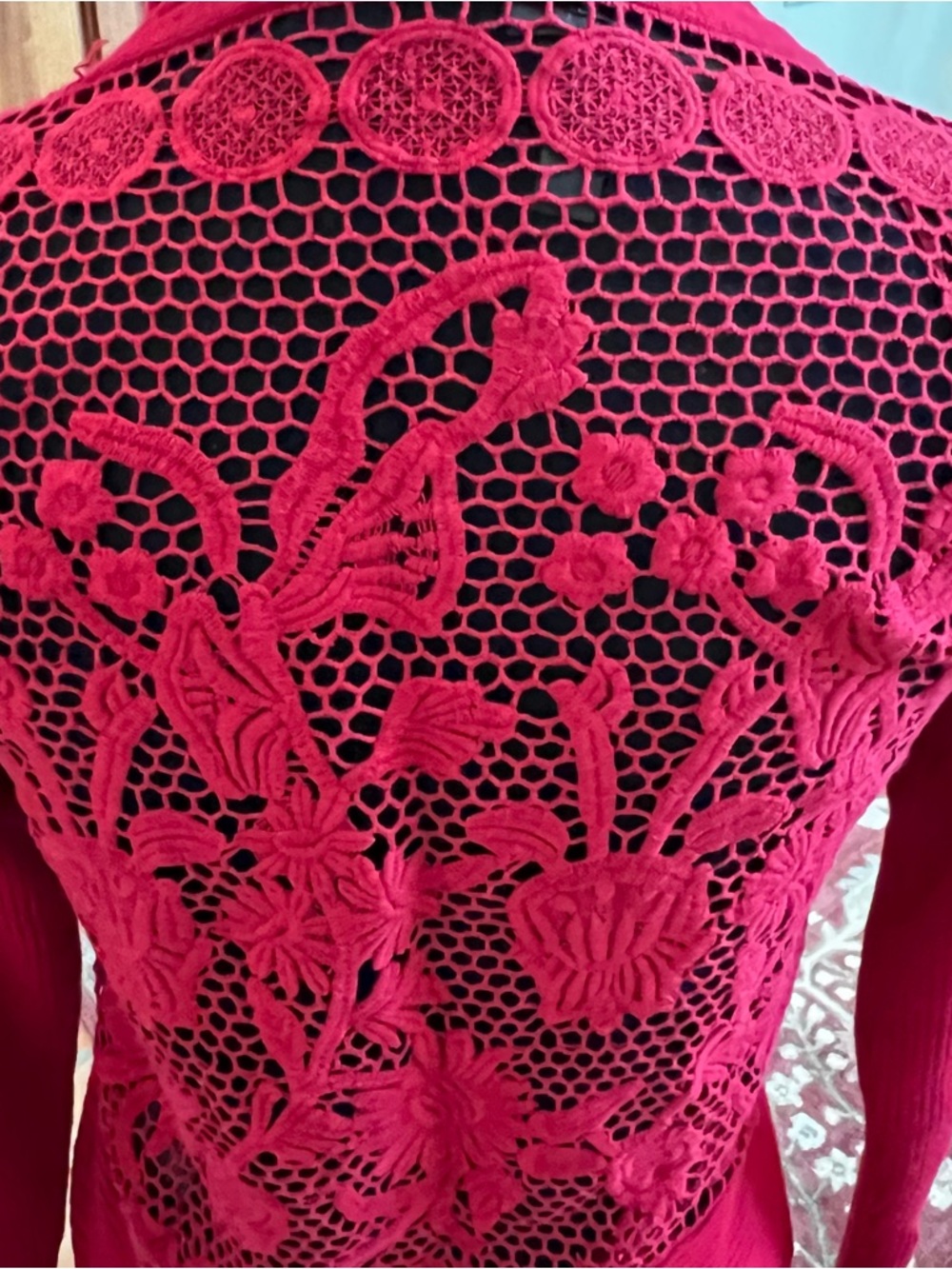 VIP Red Ribbed Open-Front Cardigan Sweater - Picture 6 of 10